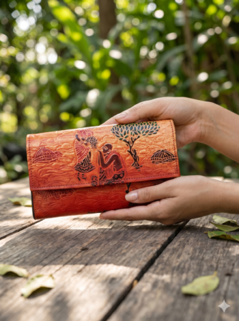 Women’s Shantiniketan Leather Clutch Lady With Matka Matka (8 * 5)