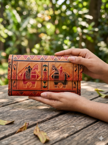 Women’s Shantiniketan Leather Clutch Double Ghora (8 * 5)