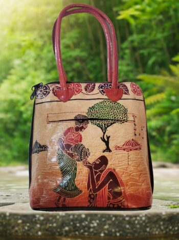 Shantiniketan Pure Leather Traditional Printed Handbag Fullchain Batua Lady Matka