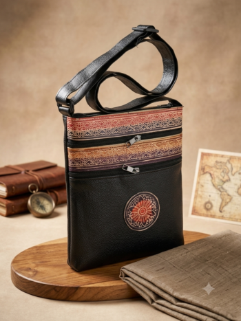 Shantiniketan Leather+Rexine Crossbody Sling Bag (Black)