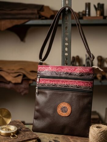 Shantiniketan Leather+Rexine Crossbody Sling Bag (Brown)