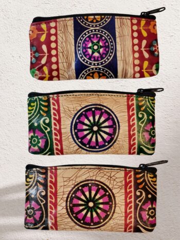 Shantiniketan Batik Leather 5-Inch Coin Purse Combo (Set of 3) – Handmade Art from Bengal
