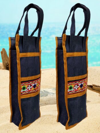 Shantiniketan Denim Kantha Stitch Bottle Bag – 1 Litre (Combo Of 2)