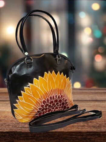 Shantiniketan Handbag with Detachable Sling (14 × 10 Inches)  Big D Batua | Black Sunflower