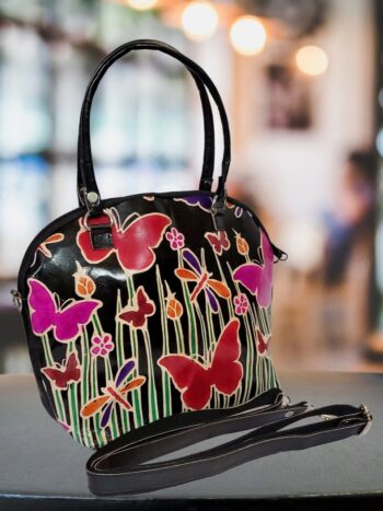 Shantiniketan Handbag with Detachable Sling (14 × 10 Inches) Big D Batua | Black Butterfly