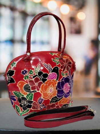 Shantiniketan Handbag with Detachable Sling (14 × 10 Inches) Big D Batua | Red Flower