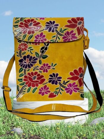 Shantiniketan Printed Crossbody Passport Sling Bag for Women 11 x 9 Inches | Yellow Flower