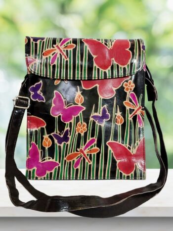 Shantiniketan Printed Crossbody Passport Sling Bag for Women 11 x 9 Inches | Black Butterfly