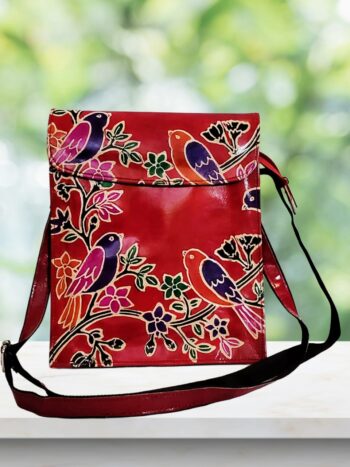 Shantiniketan Printed Crossbody Passport Sling Bag for Women 11 x 9 Inches | Red Flower