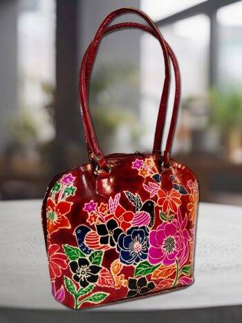 Shantiniketan Multicolour Design Big Shoulder D Bag | Bird Flower Meroon