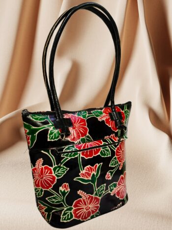 Shantiniketan Leather Ladies Shoulder Bag Black Flower 10X12