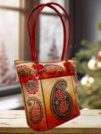Shantiniketan Leather Ladies Shoulder Bag Sankh Print 10X12