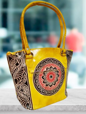 Shantiniketan Leather Ladies Shoulder Bag Moonshopper (Yellow)