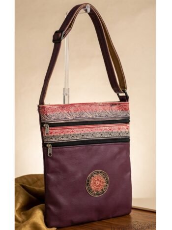 Shantiniketan Leather+Rexine Crossbody Sling Bag (Purple)